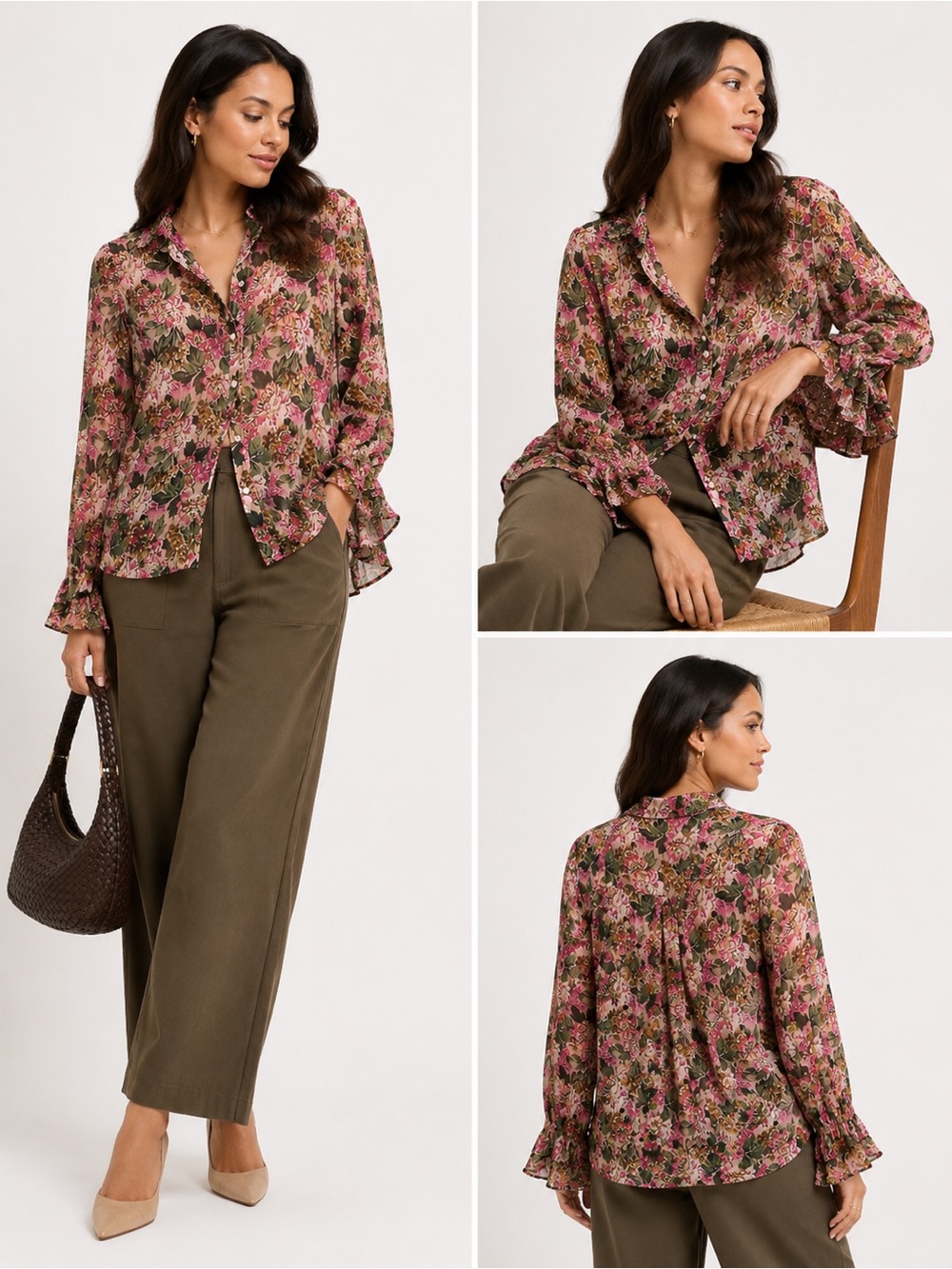 NWT River Island Floral Frill-Trim Shirt